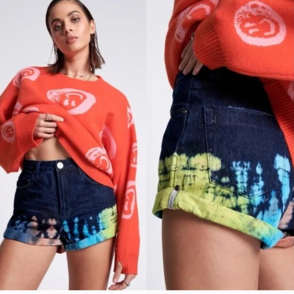 One Teaspoon Paint Dipped Bandits high waist denim shorts